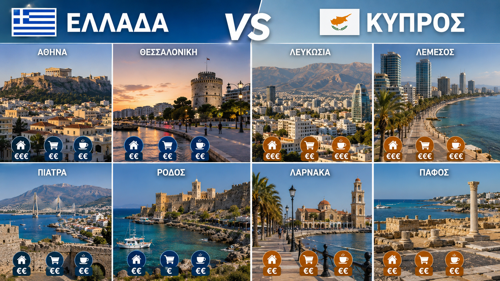 Κύπρος vs Ελλάδα: Πόσο κοστίζει η ζωή στις δύο χώρες