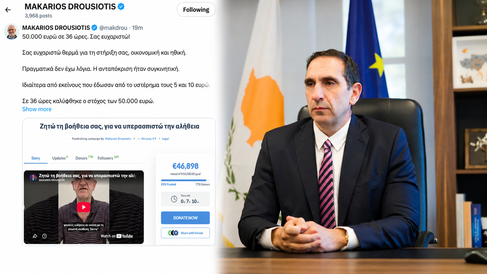 «Παράνομος» ο έρανος Δρουσιώτη λέει ο Ιωάννου - Έστειλε επιστολή στην Αστυνομία για διερεύνηση ποινικών αδικημάτων